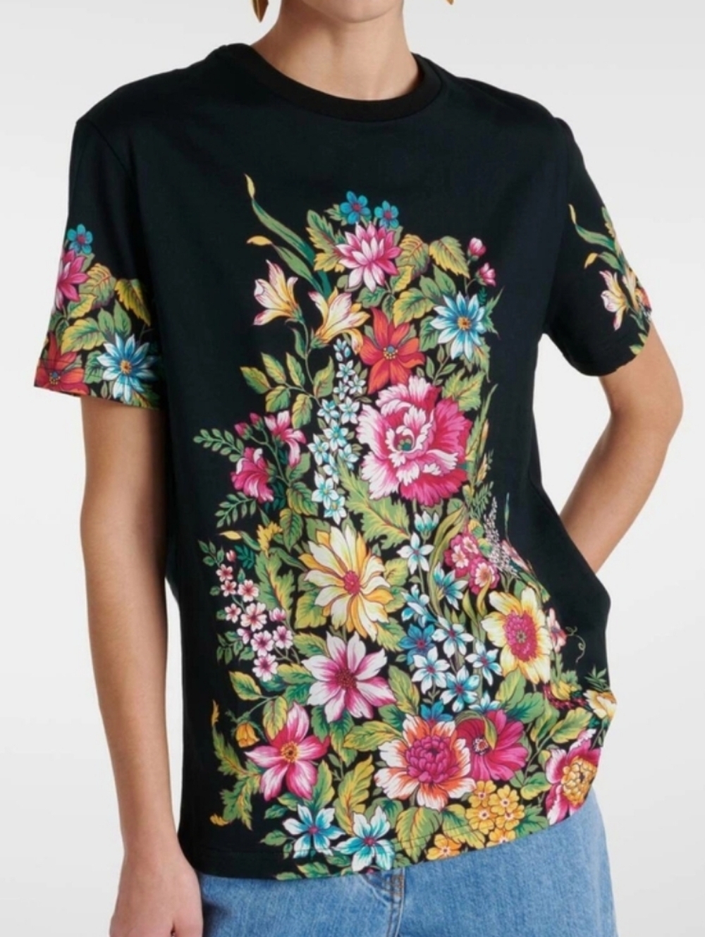 Etro Boho Bouquet Floral Print Short Sleeve Cotton Jersey T-Shirt Italy Size L